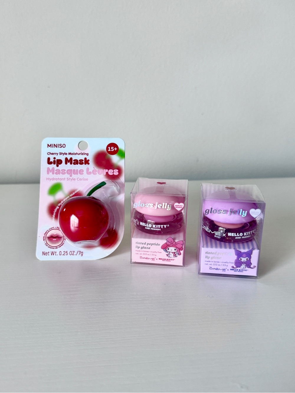 Sanrio My Melody Kuromi Gloss Jelly + MINISO Cherry Lip Mask Bundle